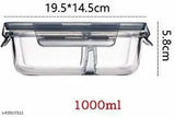 Rectangular Glass Storage Bowl Set with Clamp Plastic Multicolour Lid - 1000 ml Glass Utility Container (Clear)