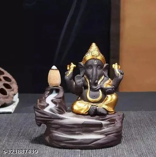 Yellow Ganesha & Adiyogi Shiva Smoke Backflow Combo with 51 cones, premium resin figurines