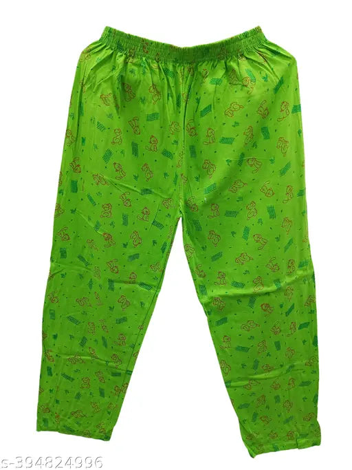 Green cotton pajamas with red, pink, and green floral print