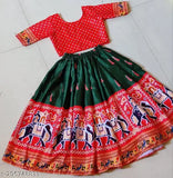 kids satin lehenga choli set, printed with ethnic motif, semi-stitched net. Perfect for girls' weddings aged 1-14 years, India origin