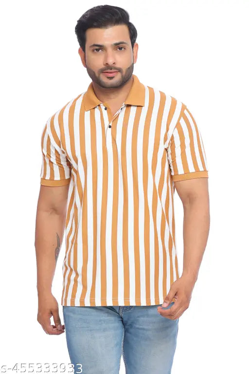 Striped cotton blend regular fit polo neck t-shirt for men, sleek and sophisticated