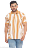 Striped cotton blend regular fit polo neck t-shirt for men, sleek and sophisticated