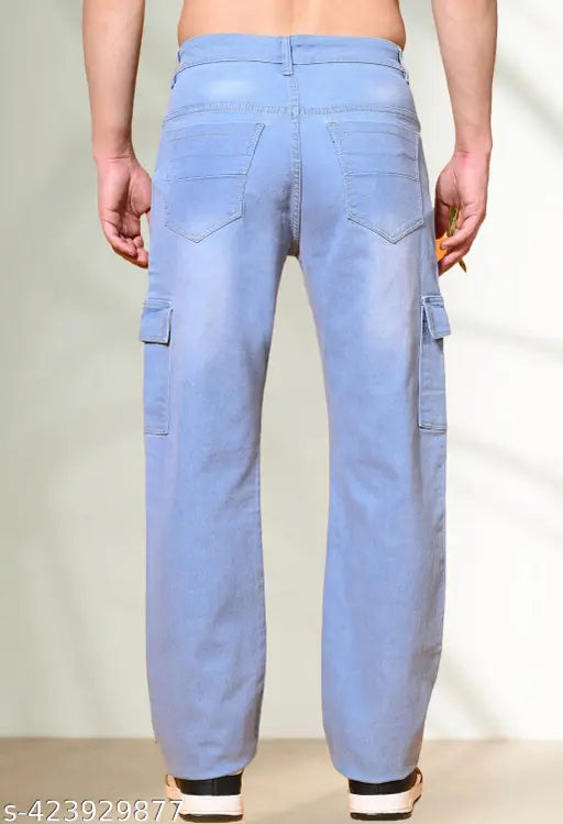 Sky blue baggy denim jogger jeans with pockets