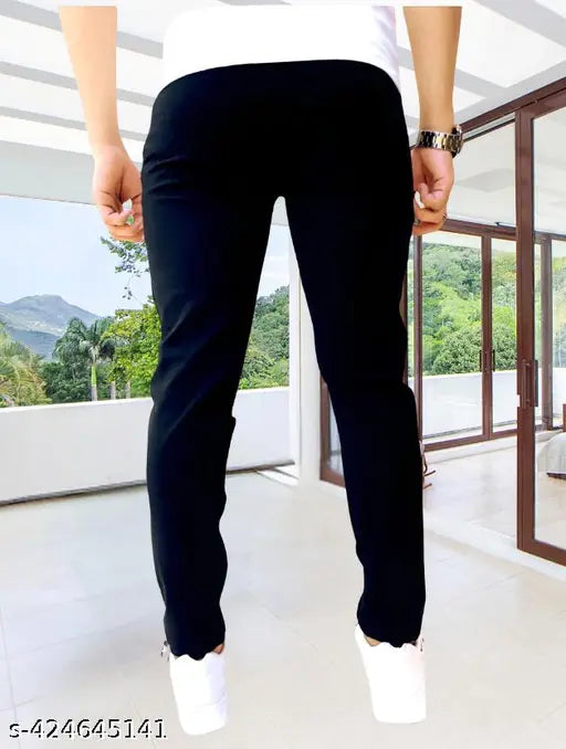 Black cotton blend cargo pants by Markview - versatile, mid-rise style for men & boys, black and white combination
