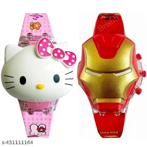 Colorful kids' multimedia watch with disco lights, musical tones, digital face, cartoon character designs, for girls and boys