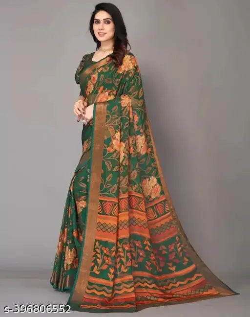 Brasso chiffon unstitched saree with running blouse, trending women's designer print