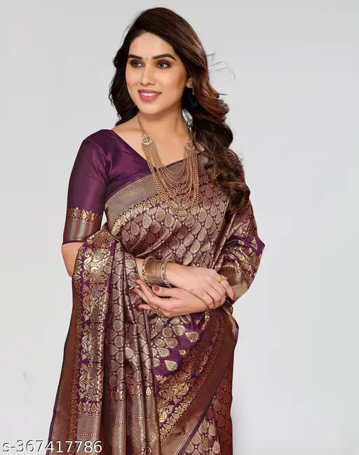 Yashika art silk saree, Banarasi Kanjivaram design with jacquard blouse, trendy for all occasions, free size, India