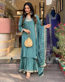 Dark blue satin embroidered shahara set for women