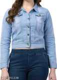 Denim jean jacket with button front and long sleeves