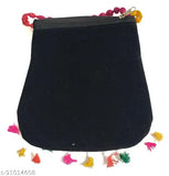 Black embroidered bag with tassels, compact size