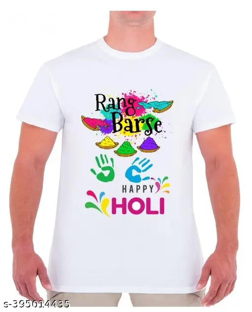 Vibrant Holi print Lycra t-shirt for all, Indian festival design on soft, premium quality garment. Sizes: S-XXL