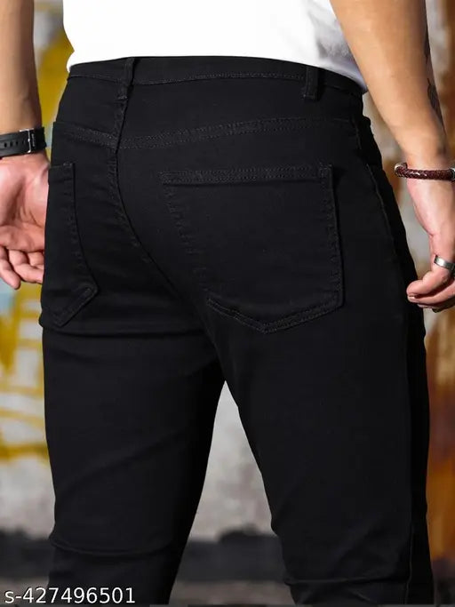 Black cotton men's slim fit jeans