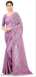 Purple sequined saree with embroidered border and pallu
