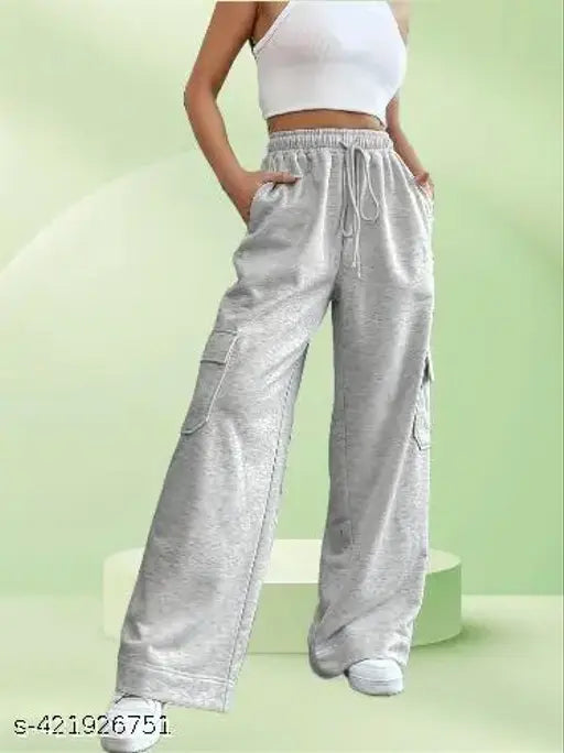 Grey cotton blend regular fit women's pants