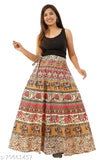 Long cotton print skirt, flared hemline