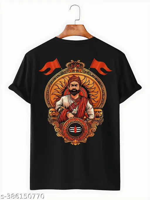 100% cotton Chattrapati Shivaji Maharaj Regular T-Shirt, Anime Devta graphic print on round neck, short sleeves