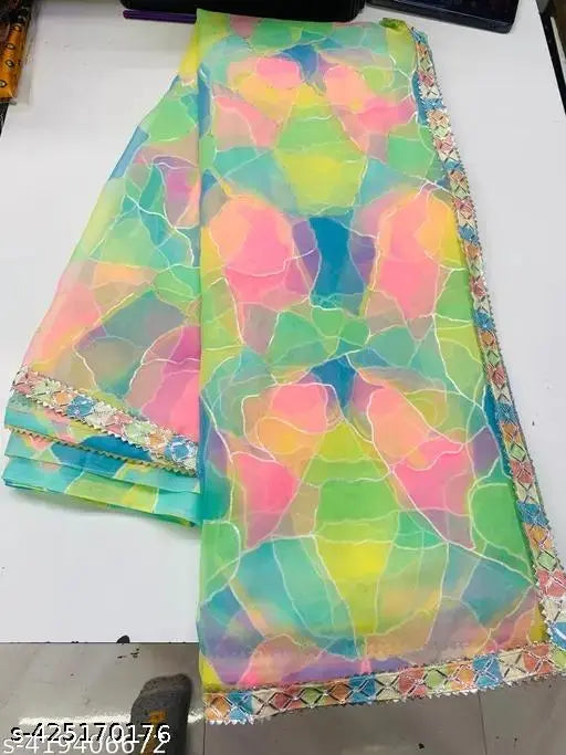 Colorful crepe silk bandhani saree from a popular brand, likely part of a new collection or special promotion