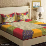 Cotton double bedsheet with ethnic motifs, high-quality flat sheets, two pillow covers included for a stylish bedroom look. Made in India