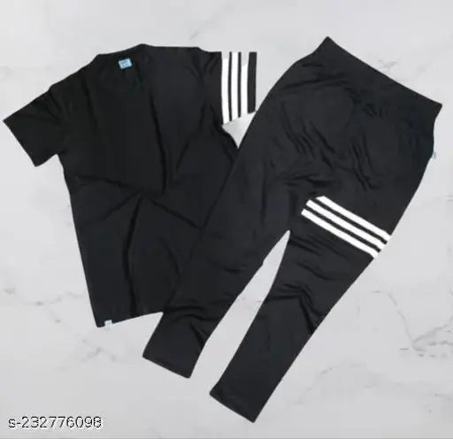 Grey nightsuit for women, men, and unisex - striped polyester t-shirt pyjama set with short sleeves, made in India