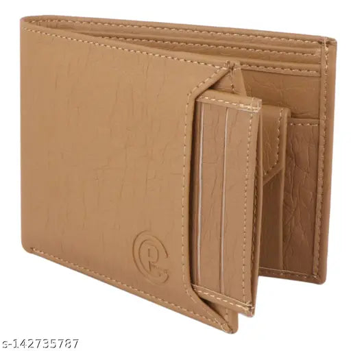 Beige faux leather men's wallet, classic world trendy design with 2 compartments, new ATM detachable wallet from India