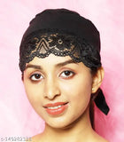 Black hijab cap, lace detailing, hairnet style