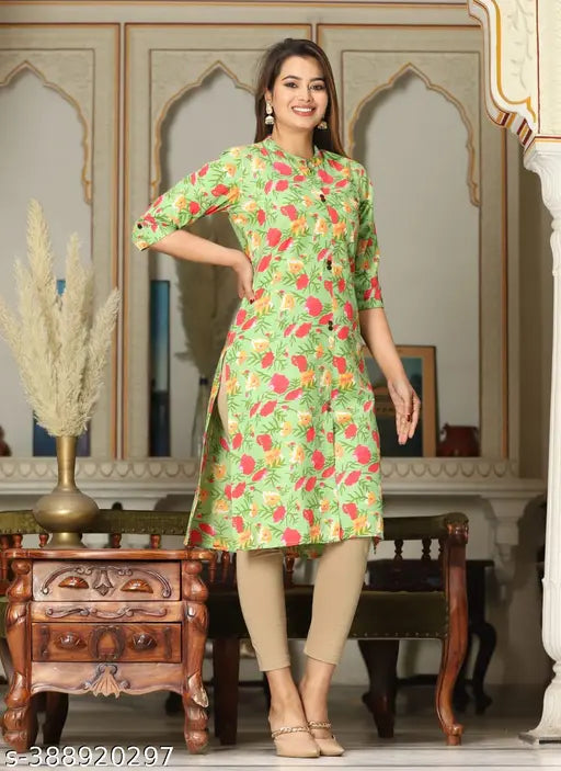 Cotton three-quarter sleeve printed kurti for women, 100% pure cotton, trendy office wear