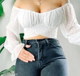 Long-sleeved embroidered net georgette tunics for women, Indian-made, size options: XS, S, M, L