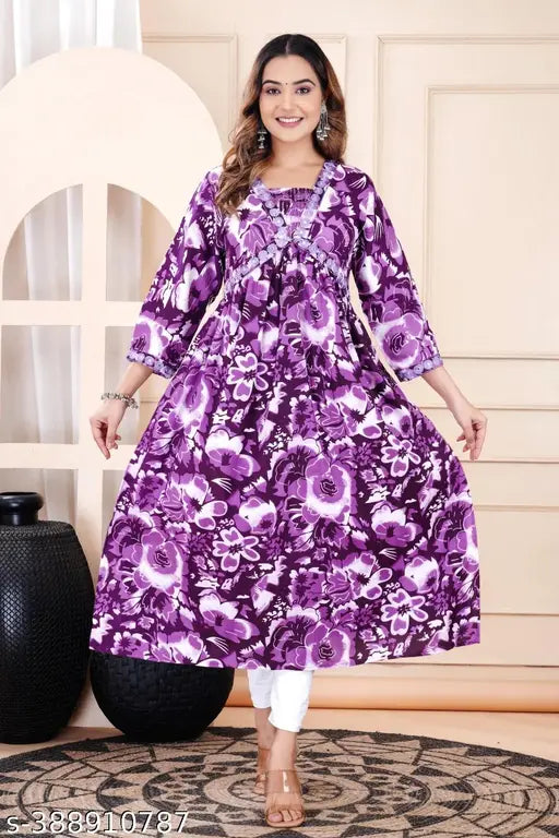 Purple and black floral embroidered kurta with white border