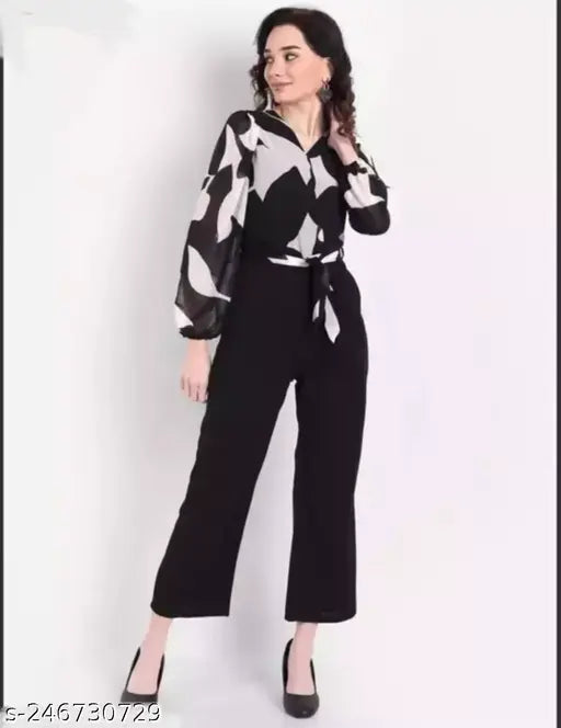 Stylish printed Georgette jumpsuit, long sleeves, women's party wear