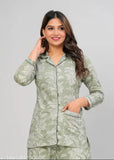 Women's cotton flowers printed night suit set with three-quarter sleeves, available in XXL, XXXL, 4XL, and 5XL sizes