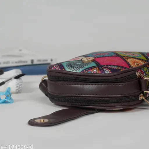 Trendy sling bag with cotton fabric, long length, multiple pockets and compartments, ideal for party wear or everyday use