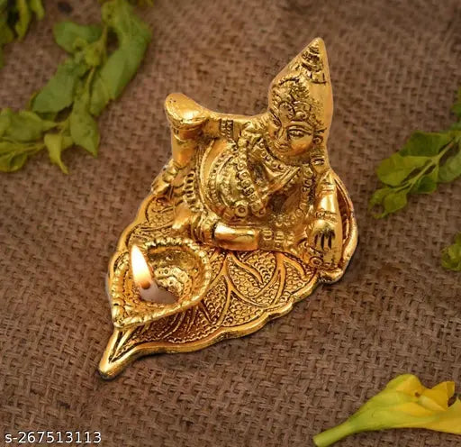 Kuber Deepak with gold figure, gold border, candle holder for home decor