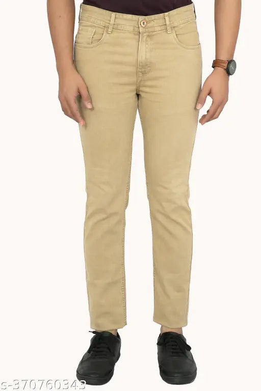 Mens regular fit stretch denim jeans, solid pattern, lycra blend with cotton, lightly washed, zip fly with button closure. Size 30 (Waist 31, Length 42, Hip 36), made in India