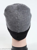 Textured one-size Lycra beanie cap, solid woolen Lycos men's hat from India