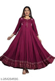 Maroon cotton embroidered women's anarkali kurta