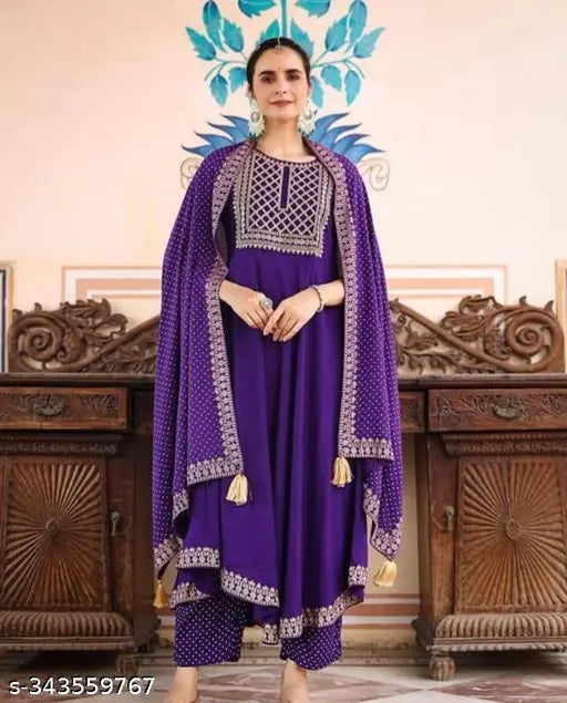 Rayon Slub printed kurta set4.4 with dupatta and bottomwear, three-quarter sleeves from India