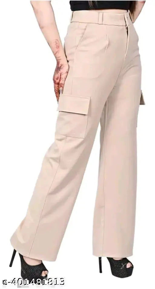 Brown cotton blend solid pant by MJ fashion for women's size 26, 28, 30, 32, 34, 38, 40. Indian-made casual wear on model