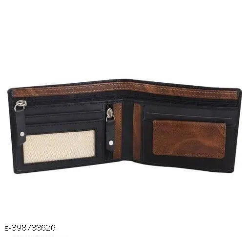 Black faux leather Wallet Loscco 07 with 2 compartments, free size for everyday use