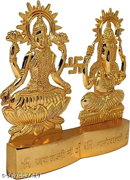 Solid metal Laxmi-Ganesh idols, beautifully hand-carved Indian Hindu deity figurines for home or office