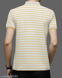 Yellow cotton-blend striped polo t-shirt with half sleeves, regular fit