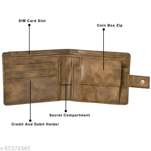 Brown leather LOREM Men Casual wallet, 5 compartments, textured pattern, trendy latest design