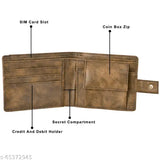 Brown leather LOREM Men Casual wallet, 5 compartments, textured pattern, trendy latest design