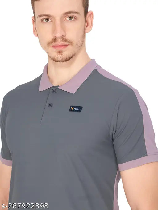 Purple polyester Technosport men's solid polo active T-shirt with rapid dry technology, comfortable for running. XL size with chest 43in and length 30in. Made in India