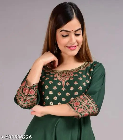 Black printed kurta, long sleeve, embroidery on women
