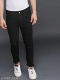 Black cotton jeans, solid plain design by AGATE - trustworthy brand for comfortable fit and wear