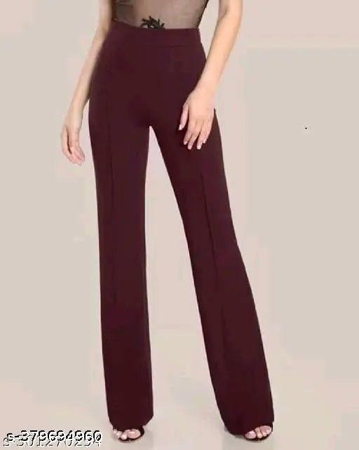 Womens stylish high rise relaxed fit cotton blend pants combo set of 2