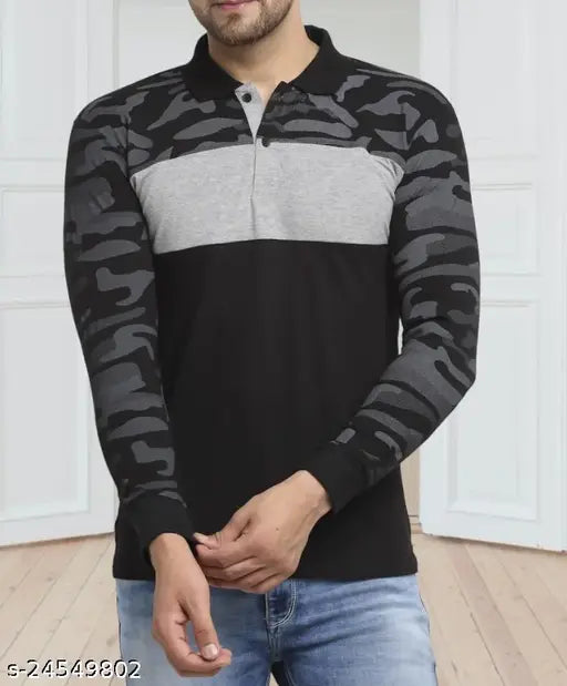 Black Wild West Men's Full Sleeve Polo Neck T-Shirt, cotton blend, printed design, sizes: S-XXL