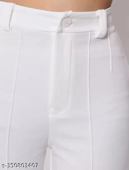 Black/white stretchable casual women's slim fit trousers with ribbing, bootcut style