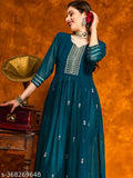 Teal Georgette embroidered naira cut Kurta, traditional design with modern style, perfect for any occasion