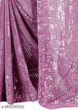 Purple, sequined Bollywood saree with intricate embroidery